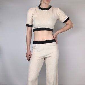 L'ACADEMIE Linda Crop Pant Gina Top Beige Black Size S USA